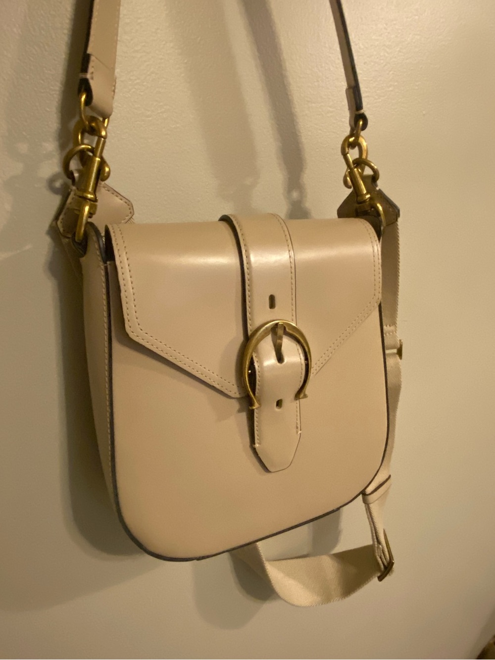 Etienne Aigner Structured Genuine Leather Crossbody Cream Handbag